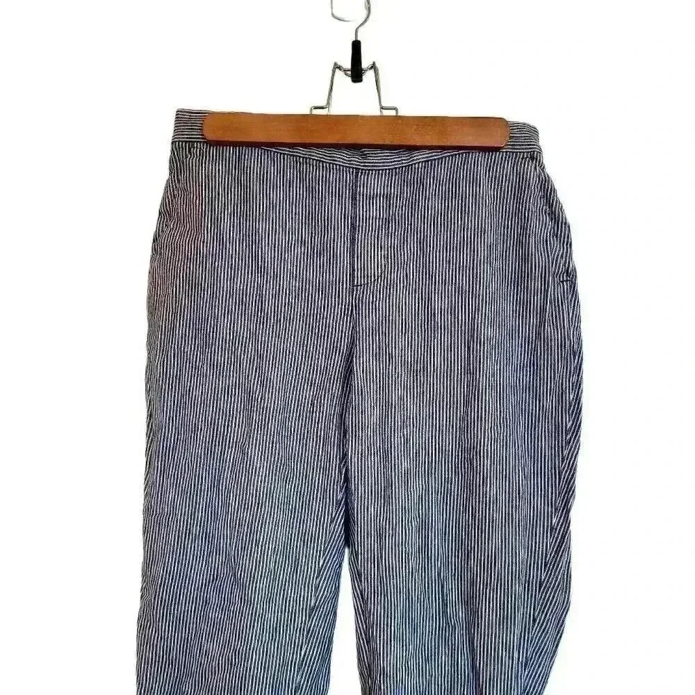 Banana Republic Women's Hayden Fit Navy & White Striped Stetch Linen Blend Pull